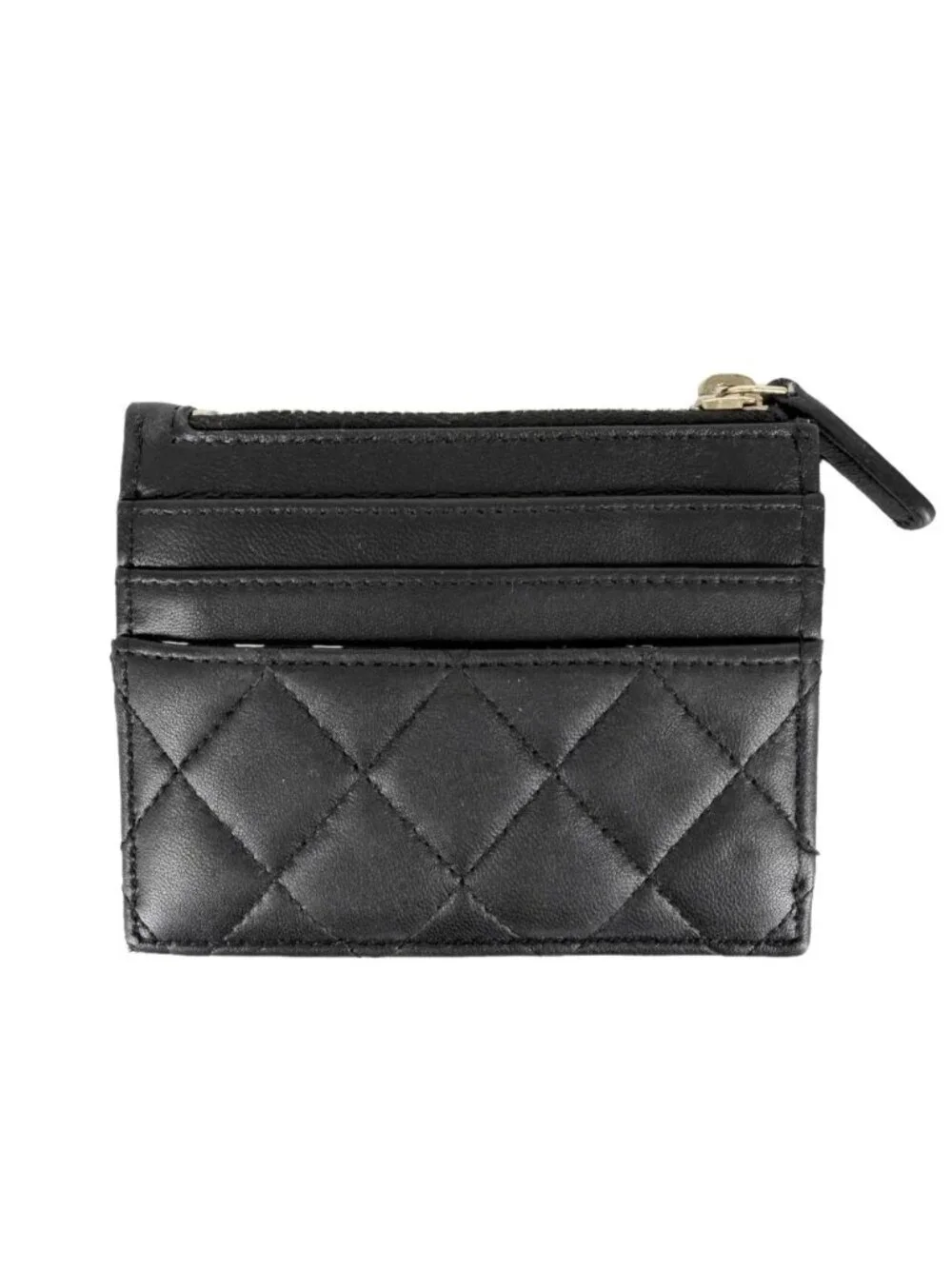 Chanel Coin Purse Quilted CC Logo Card Slot Polka Dot Lambskin Faux Pearl Black
